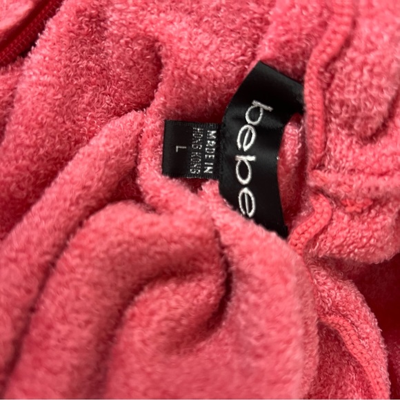 Bebe furry sweater fuzzy cropped pink coral bling rhinestone logo zip up y2k - Picture 12 of 16